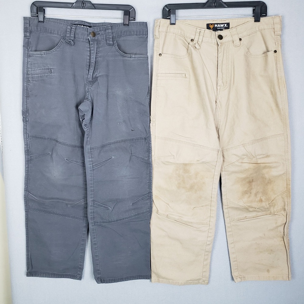 Hawx Men's Size 33/30 Work Pants Bundle Gray Tan Durable Chore Thrashed Workwear